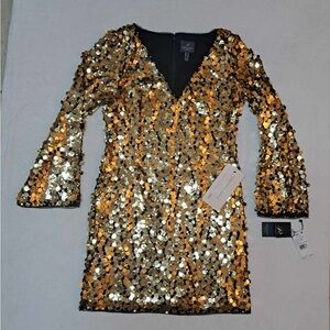 Adrianna Papell Gold Sequin Mini Dress